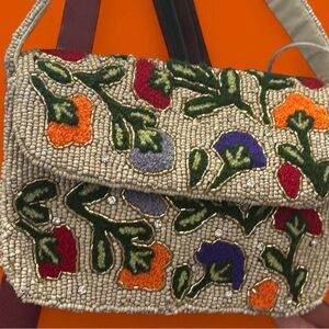 Viral Beaded Bag & Strap Vibrant Embroidery & Crystal Accents! NEW W/TAGS